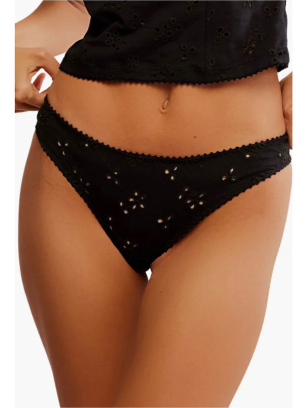 Free People Intimately Black Homegrown Thong Eyelet Lace NWT Size XL
